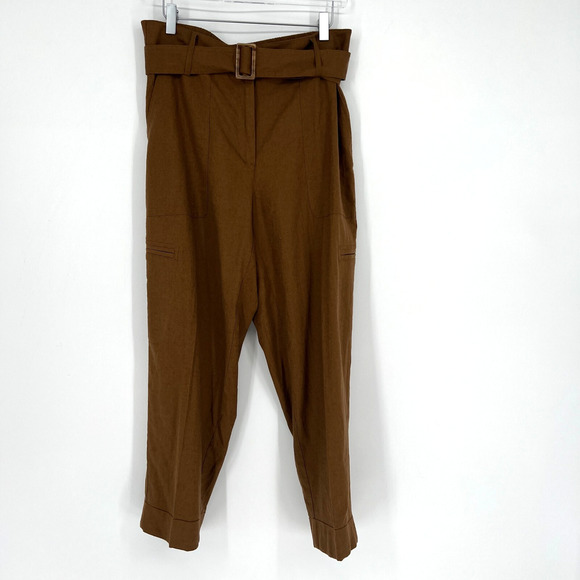 Rachel Zoe Pants‎ Womens 12 Brown Linen Blend Tapered Classic Boho Basic - Picture 1 of 7